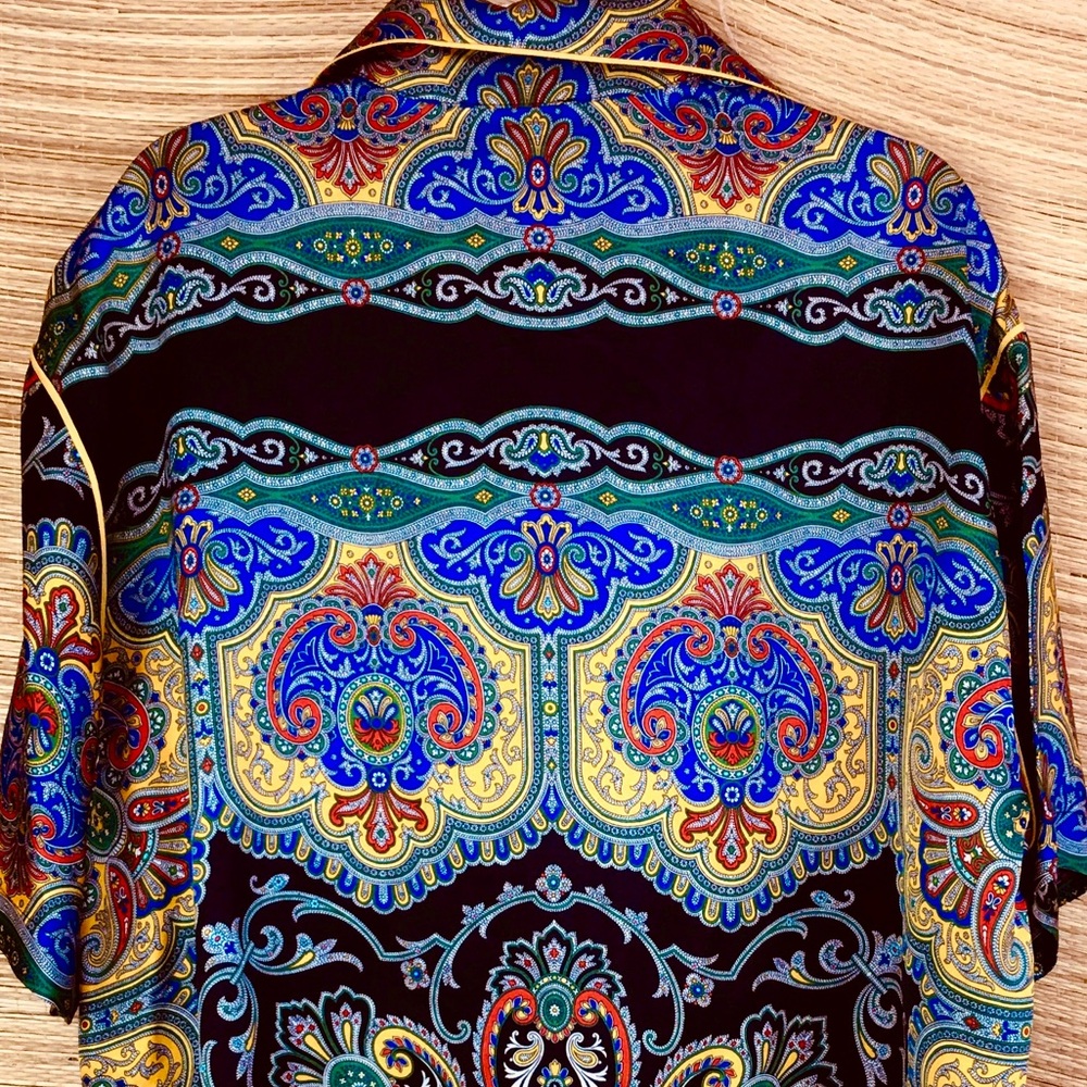 Sandro Ramy Paisley Print Satin Shirt Short Sleeve Silk-Feel Multi Size 3 - Picture 10 of 15